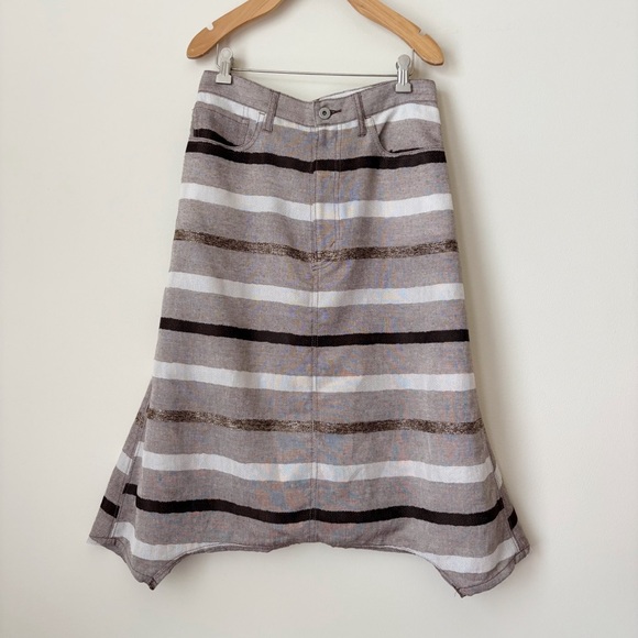 Junya Watanabe Comme des Garçons Dropped Crotch Pants XS Striped Tan Brown White - Picture 1 of 9
